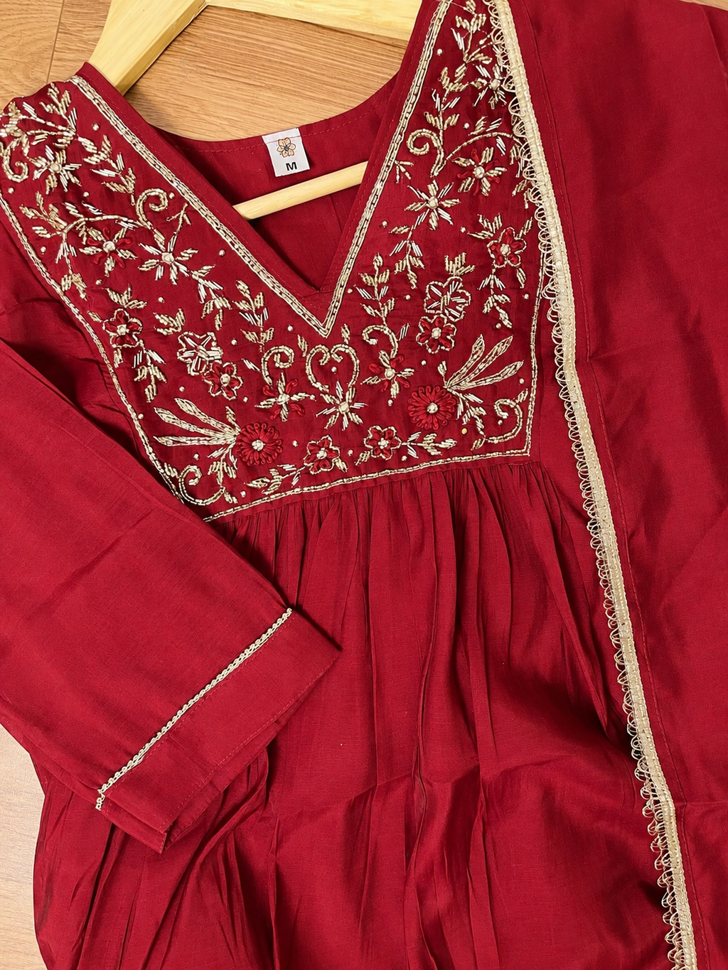 Royal Wine Mul Chanderi Thread Embroidered Anarkali Suit Set