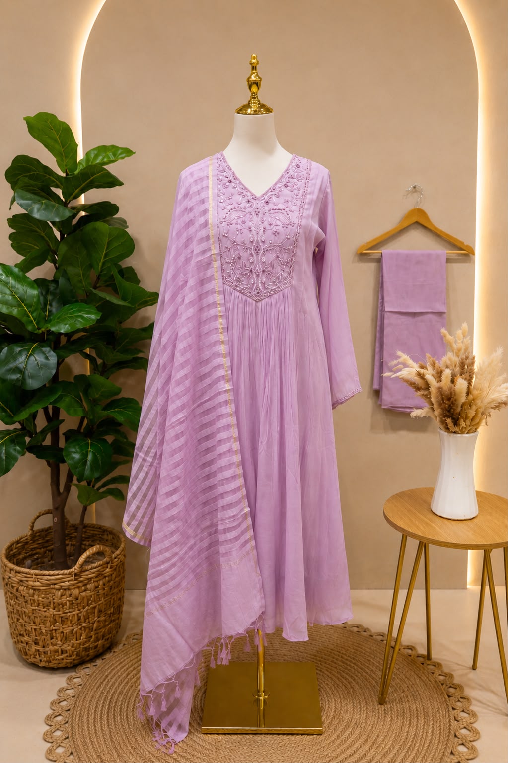 Blush Pink Embroidered Chinnon Suit Set with Dupatta 🌸✨