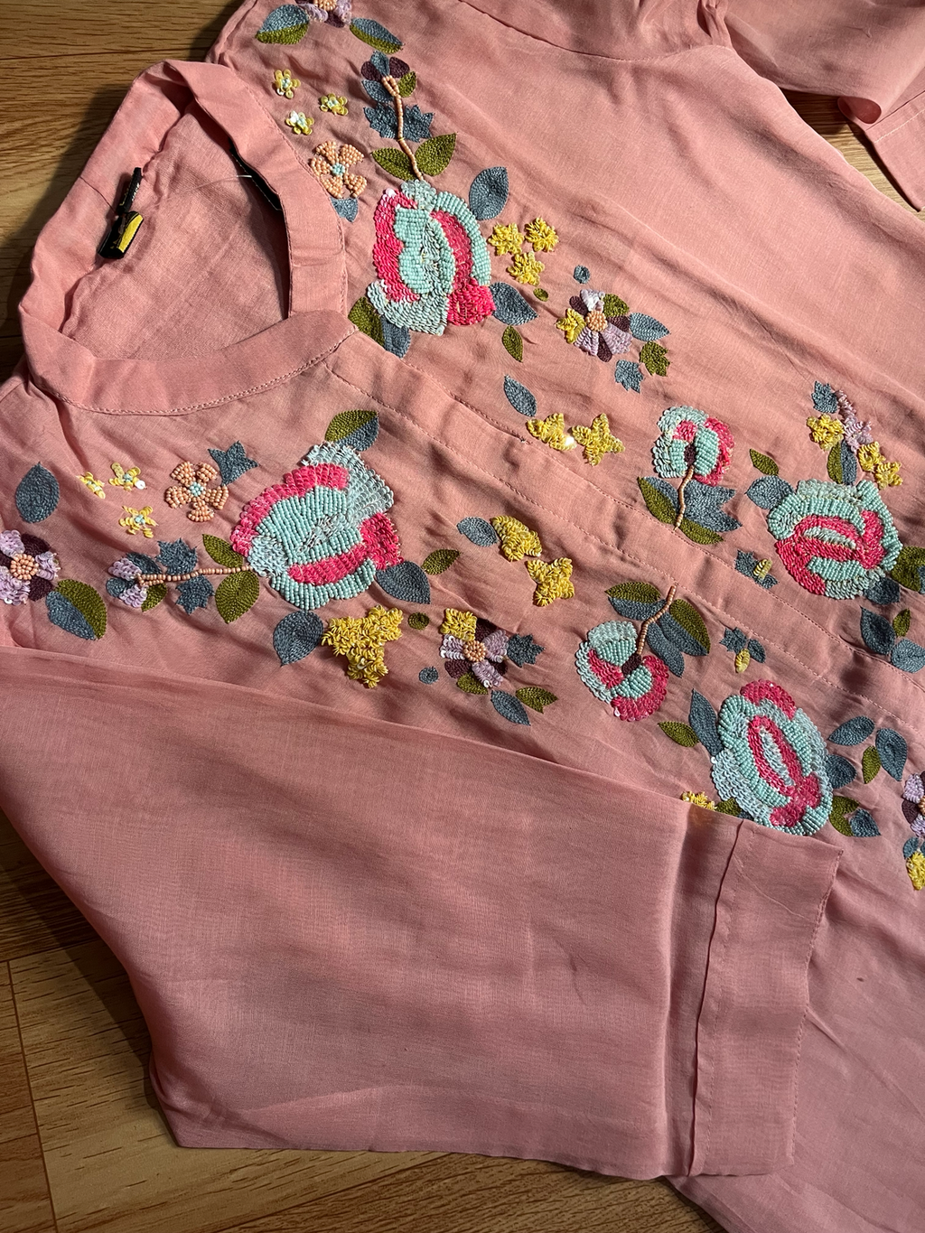 Blush Pink Floral Thread Embroidered Chiffon Co-Ord Set