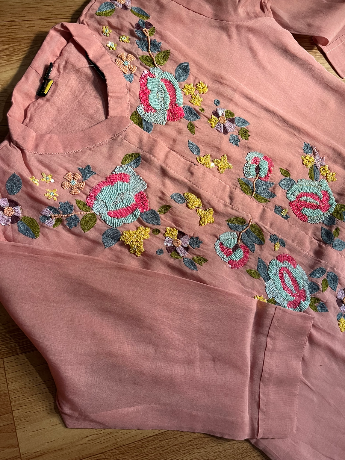 Blush Pink Floral Thread Embroidered Chiffon Co-Ord Set