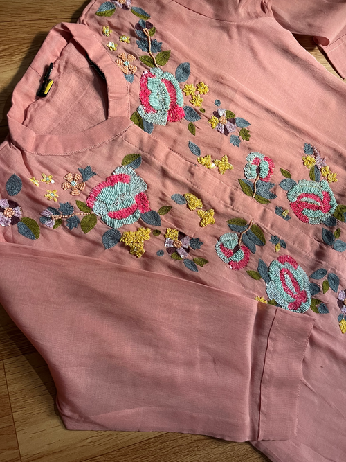 Blush Pink Floral Thread Embroidered Chiffon Co-Ord Set