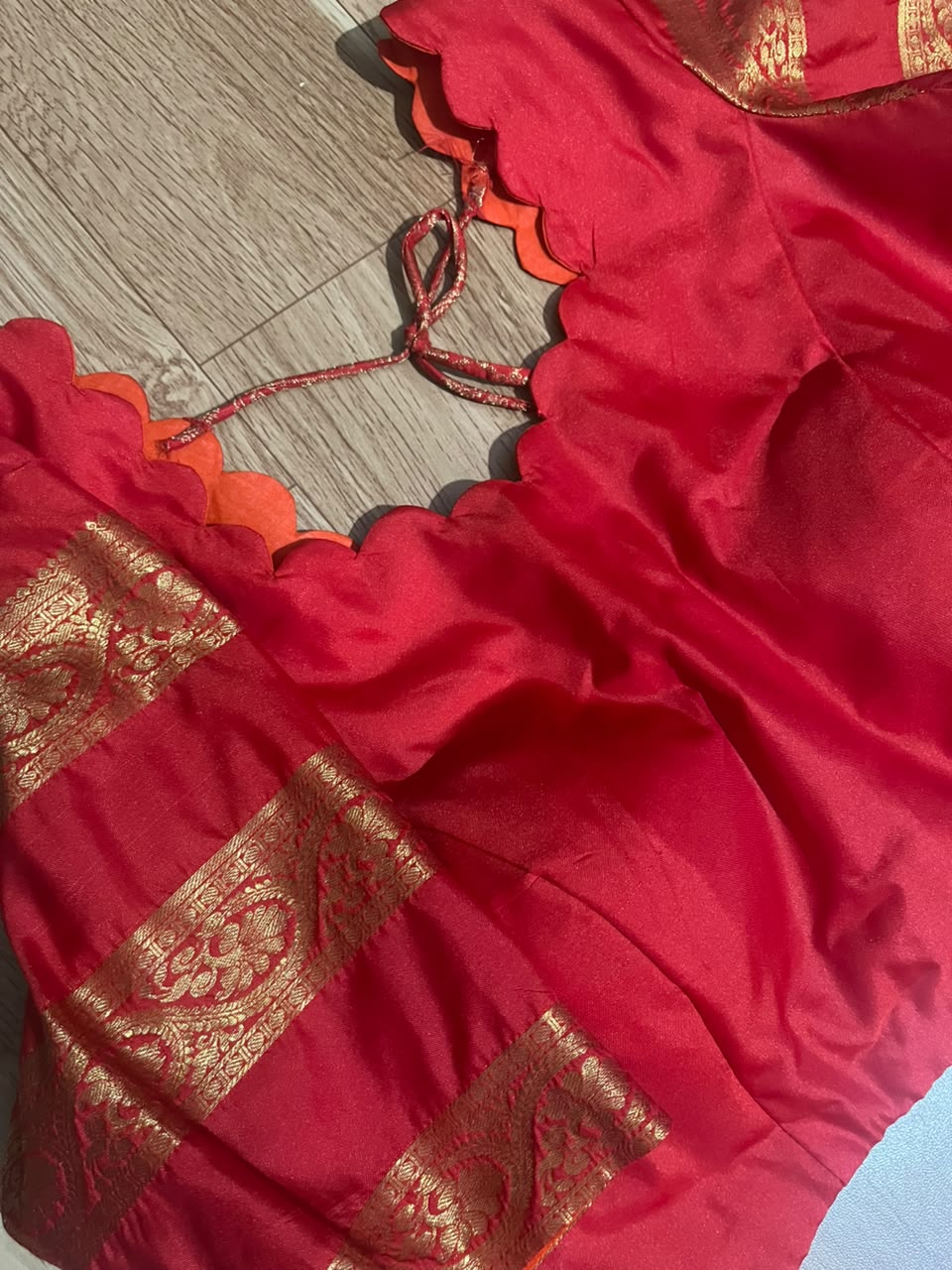 Gadwal Blue & Red  Half Saree with Stitched Blouse