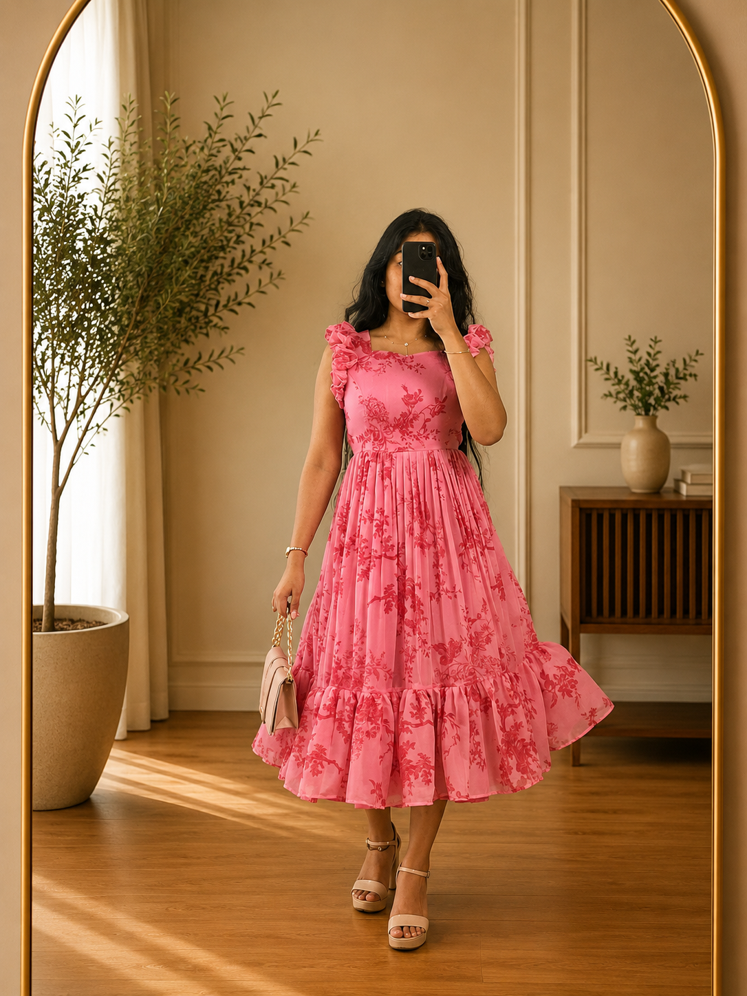 Boutique stitched Pink Floral Printed Georgette frocks