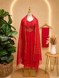 Royal Crimson Embroidered Georgette Anarkali Suit Set with Dupatta ❤️✨