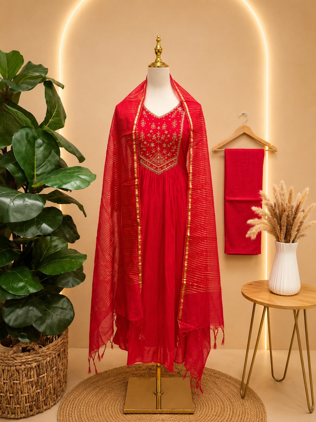 Royal Crimson Embroidered Georgette Anarkali Suit Set with Dupatta ❤️✨