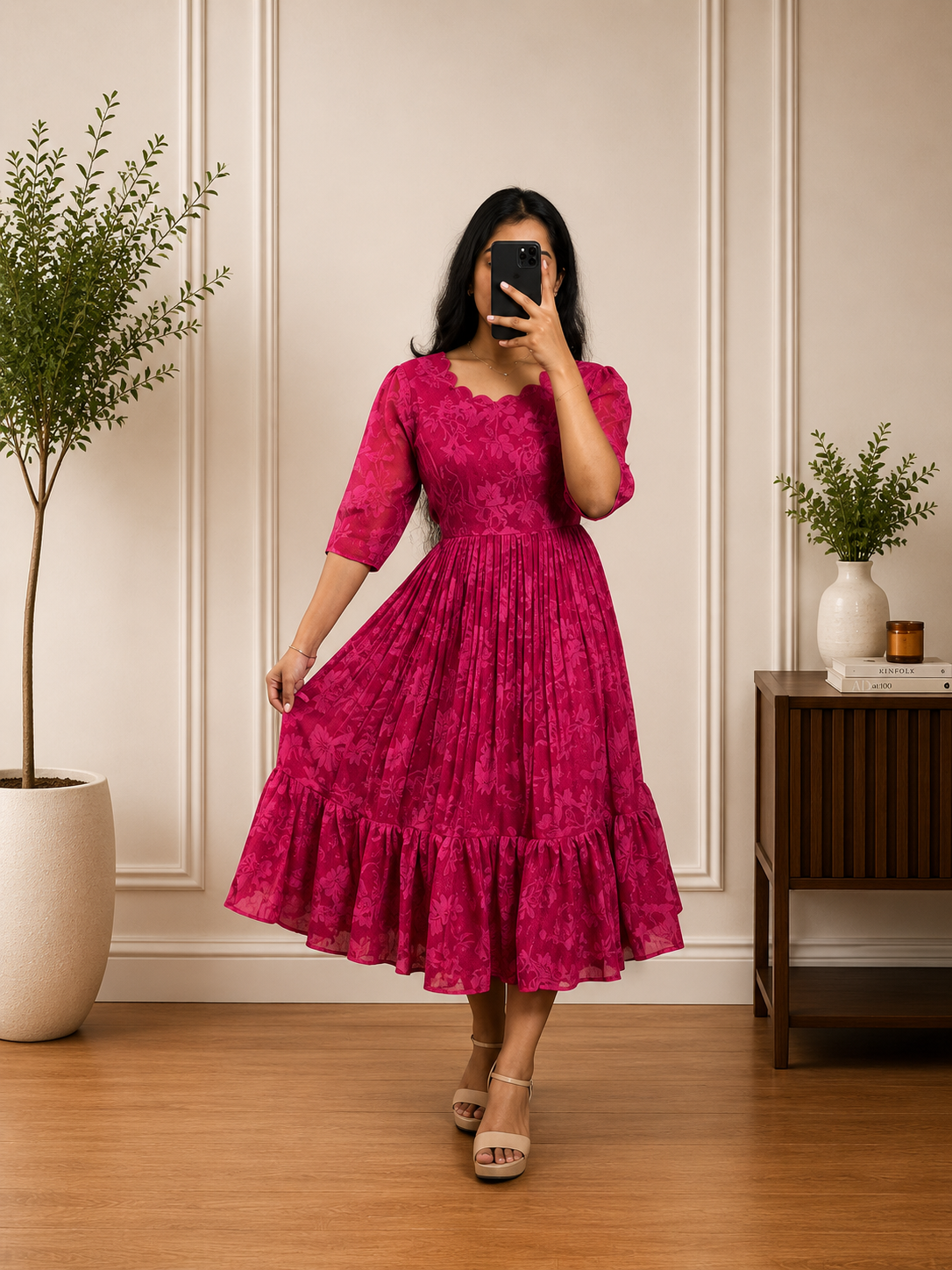 Boutique stitched Hot Pink Floral Printed Georgette frocks