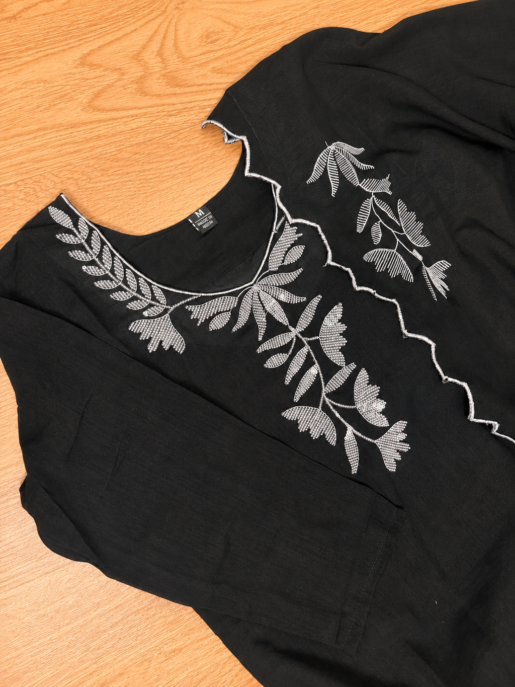 Classic Black Mul Chandheri Floral Thread Embroidered Straight Suit Set