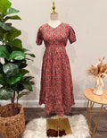 Crimson Blossom Floral Cotton Midi Dress 🌺✨