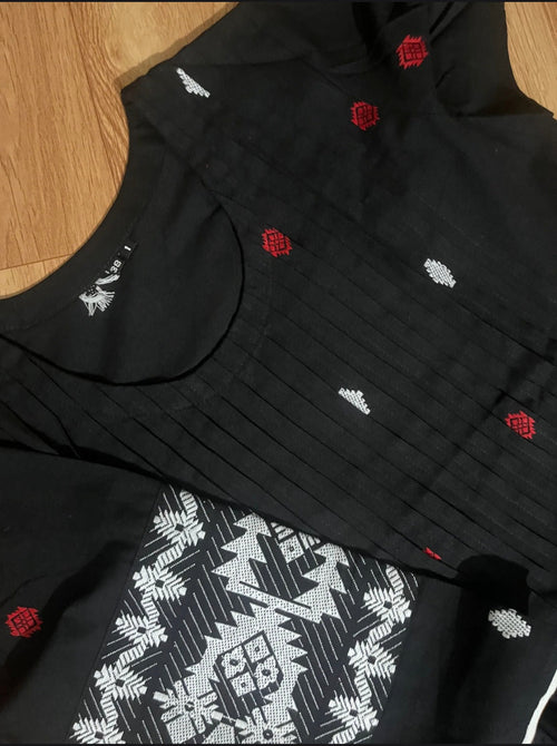 Black Cotton  Floral Printed Frock