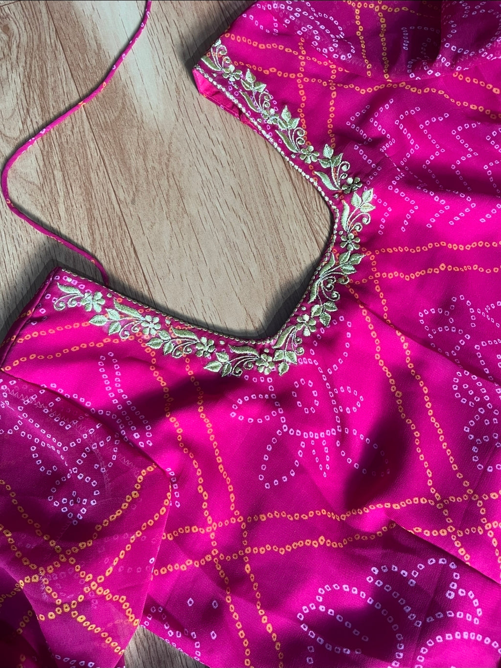 Magenta Bandhani Printed Georgette Anarkali Frock