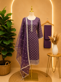 Royal Purple Embroidered Organza Suit Set with Dupatta 💜✨