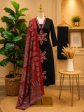 Black & Maroon Dabu Print Cotton Three-Piece Suit Set