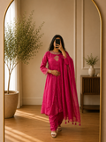 Fuchsia Pink Mul Chendhari Mirror Buti Suit Set with Tassel Dupatta