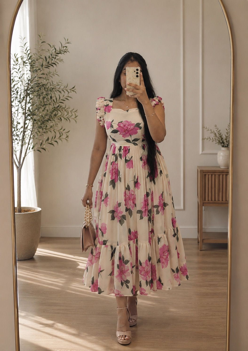 Boutique stitched Ivory Floral Printed Georgette frocks