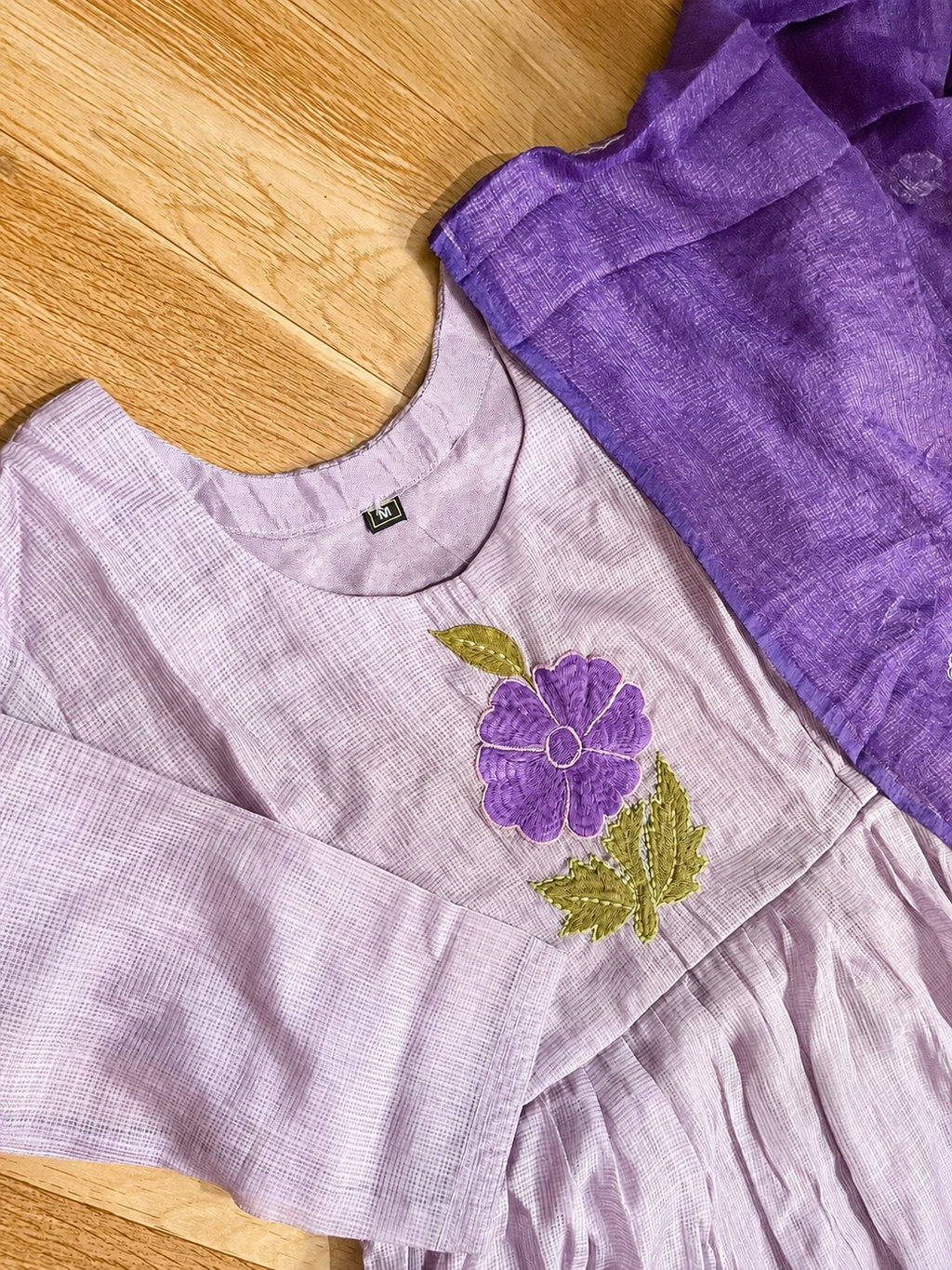 Lavender Floral Embroidered Kota Doriu Suit Set