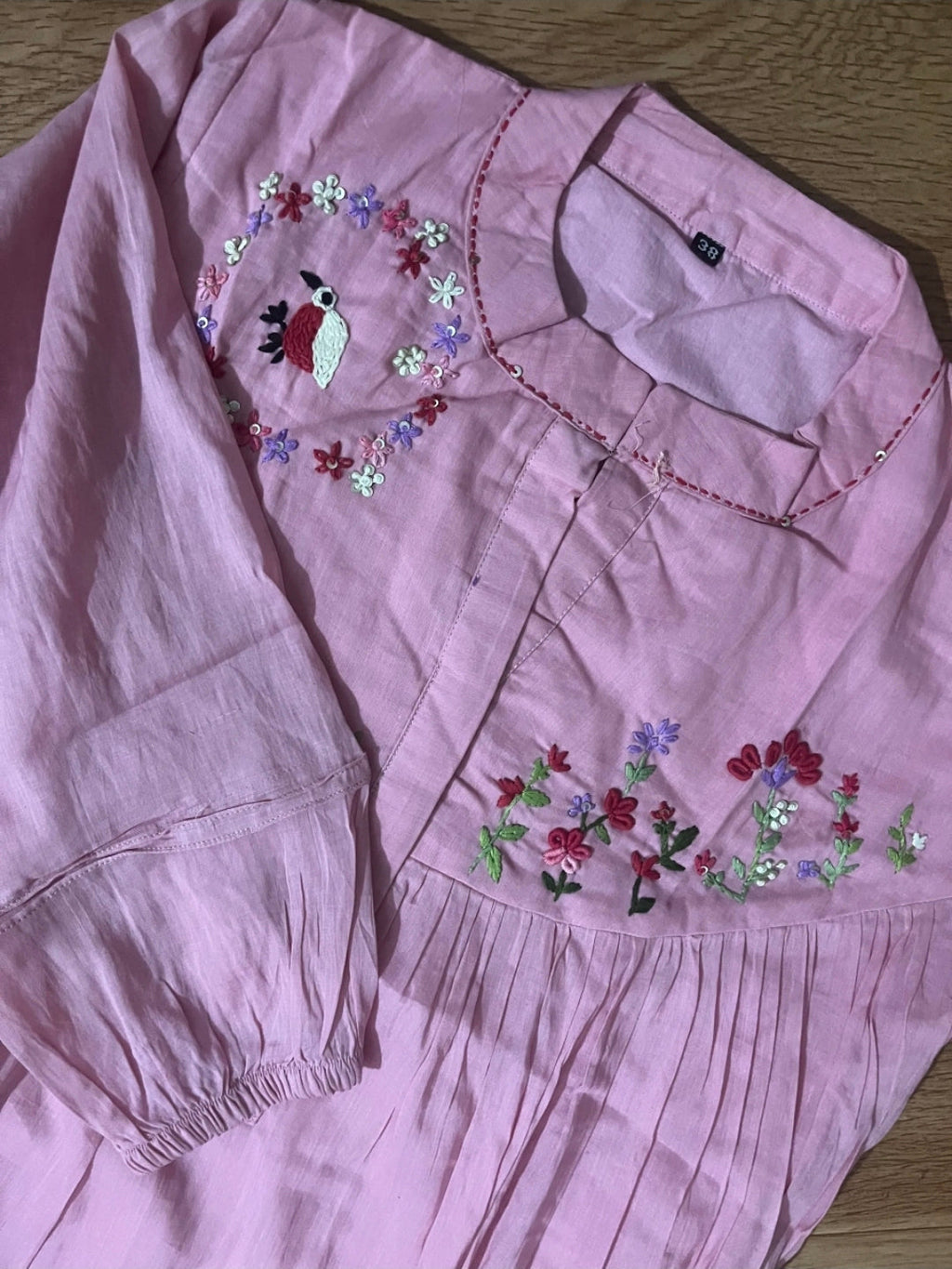 Pink Mul Cotton Thread Embroidered Frock