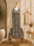 Monochrome Mandala Print Cotton Kurta Set with Dupatta