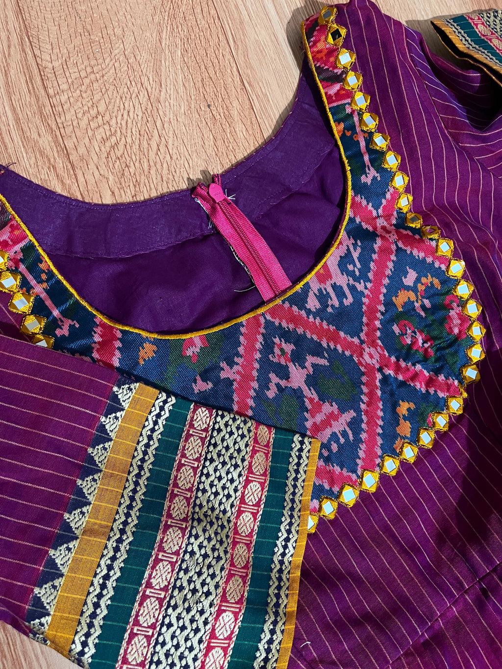 Pink Cotton Frock with Printed Yoke & Border Detail