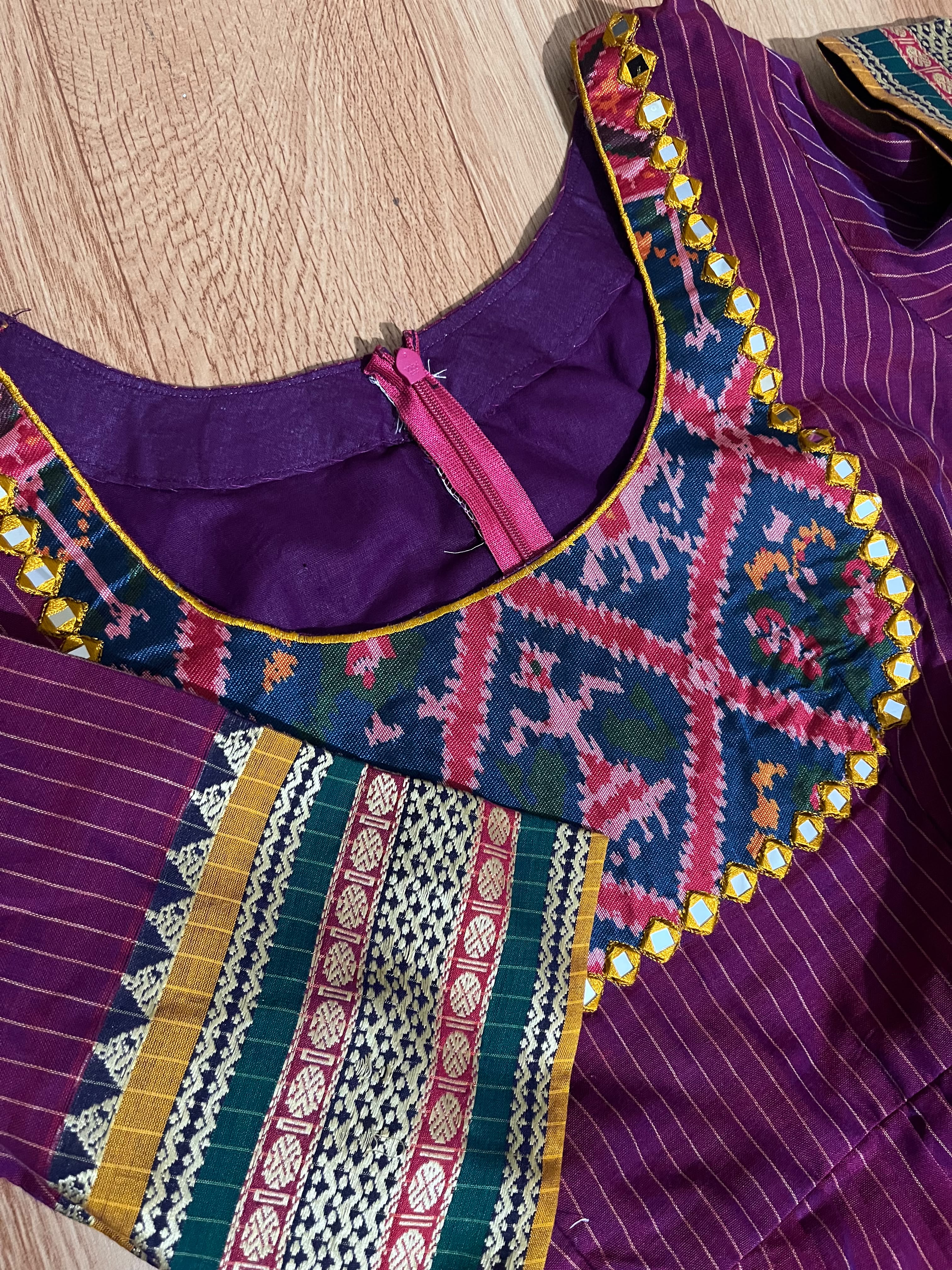 Pink Cotton Frock with Printed Yoke & Border Detail