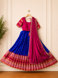 Gadwal Royal Blue & Pink Half Saree with Stitched Blouse