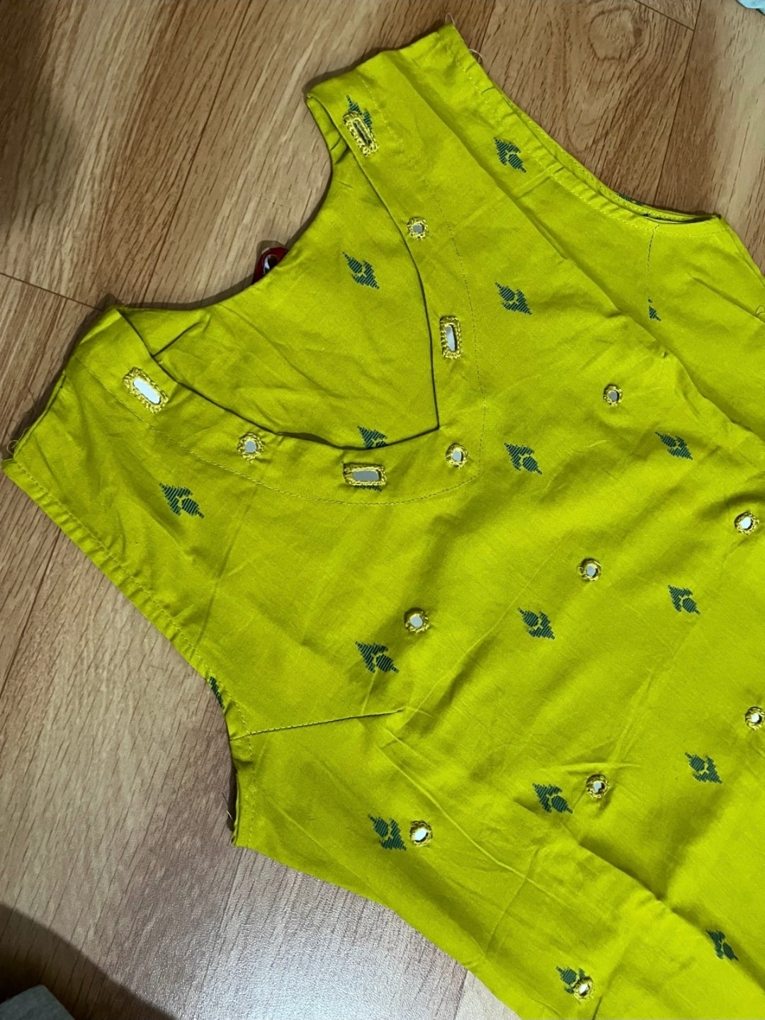 Green Cotton Mirror Work Straight Kurta Set