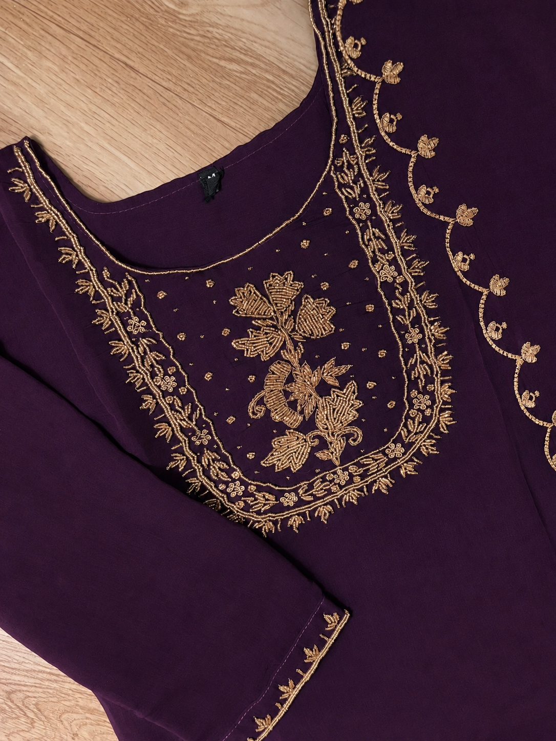 Royal Purple Mul Chandheri Floral Thread Embroidered Anarkali Suit Set