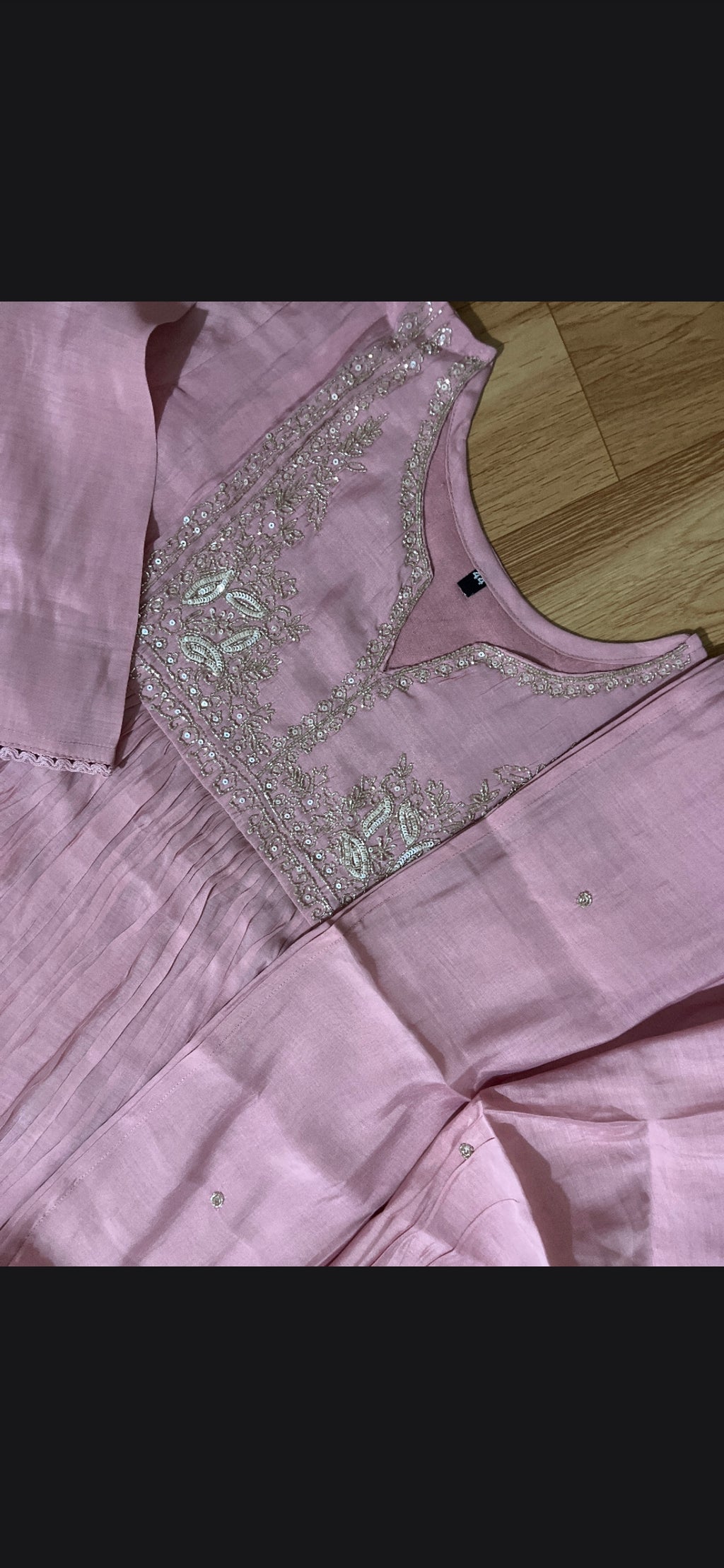 Blush Pink Pearl & Sequin Embroidered Mul Chandheri  Suit Set