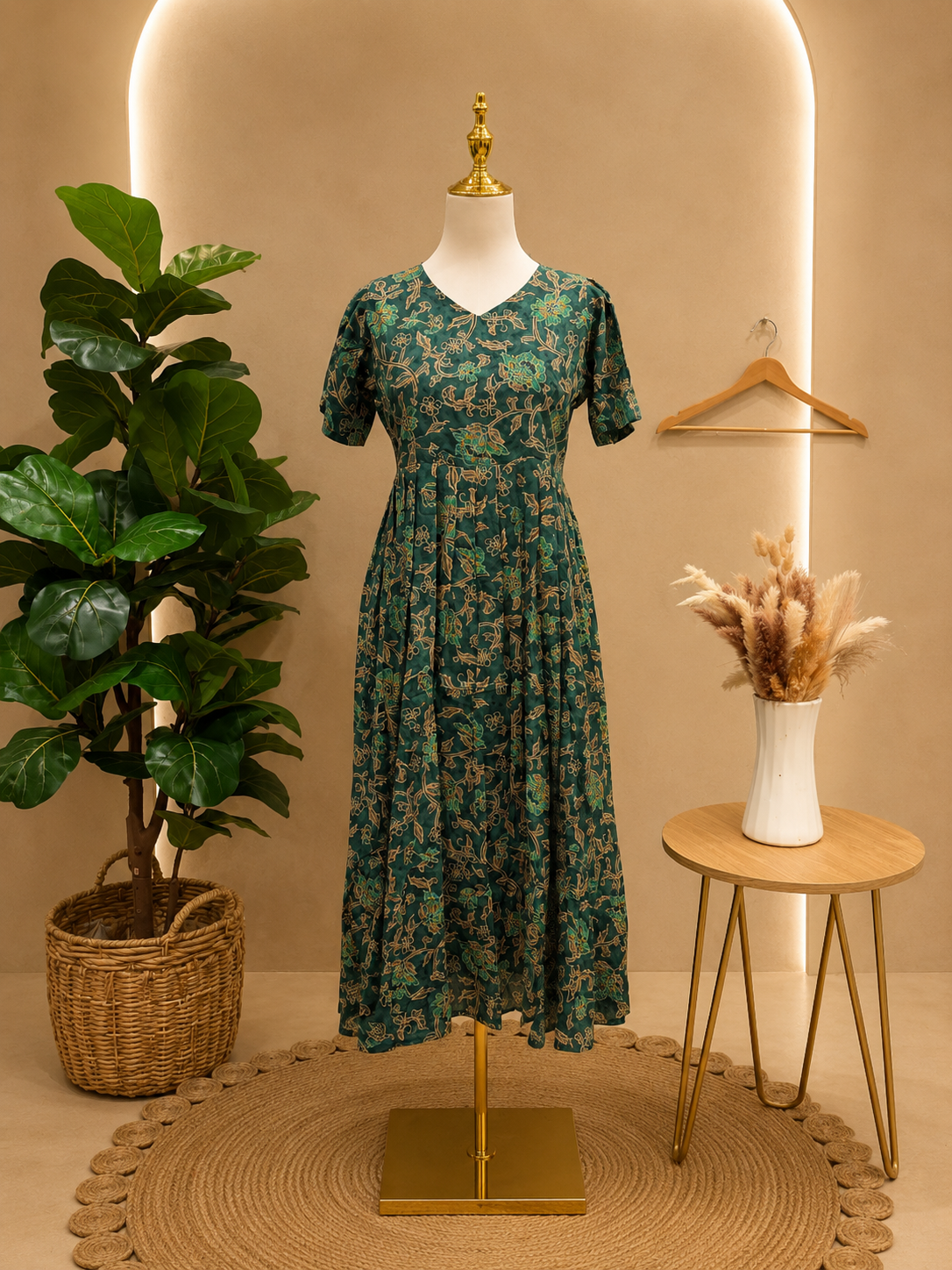 ✨ Emerald Teal Floral Printed Cotton Midi Dress ✨