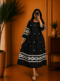 Black Cotton  Floral Printed Frock