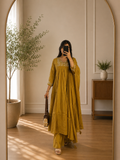Regal Mustard Embroidered Anarkali Suit Set with Matching Dupatta