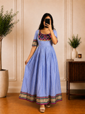 Lavender Blue Printed Cotton Anarkali Frock