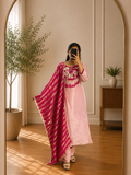 Blush Pink Peacock Embroidered shimmer Tissue Suit Set