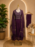 Royal Plum Embroidered Chinnon Anarkali Suit Set with Zari Dupatta 💜✨