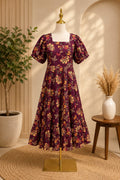 ✨ Wine Floral Printed Cotton Midi Dress ✨