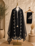 Midnight Black Embroidered Kurta Set with Sheer Organza Dupatta ✨🖤