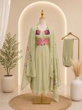 Sage Green Floral Embroidered Chinnon Suit Set with Dupatta 🌸💚 saturday