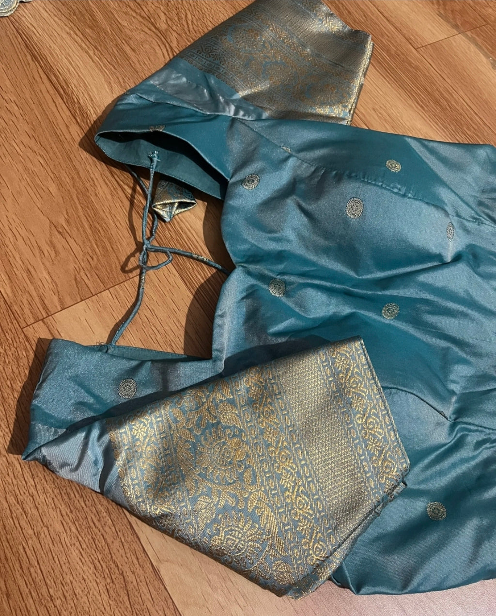 Gadwal Sky Blue & Purple Half Saree with  Stitched Blouse