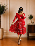 Boutique Stitched Red Floral Embroidered Iron Pleated Mul Chanderi Frock