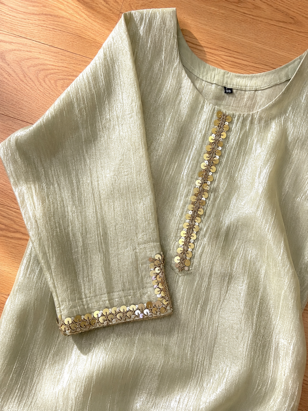 Sage Grey Tissue  & Sequin Embellished Kurta Palazzo Set