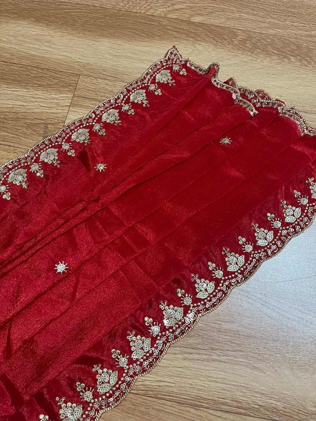 Gadwal Turquoise Blue & Red Half Saree with Stitched Blouse