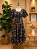 Indigo Paisley Cotton Puff Sleeve Frock