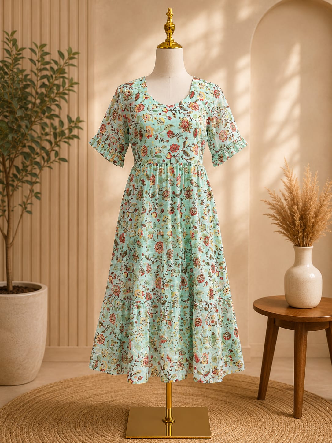 ✨ Mint Floral Printed Silk Kota Midi Dress ✨
