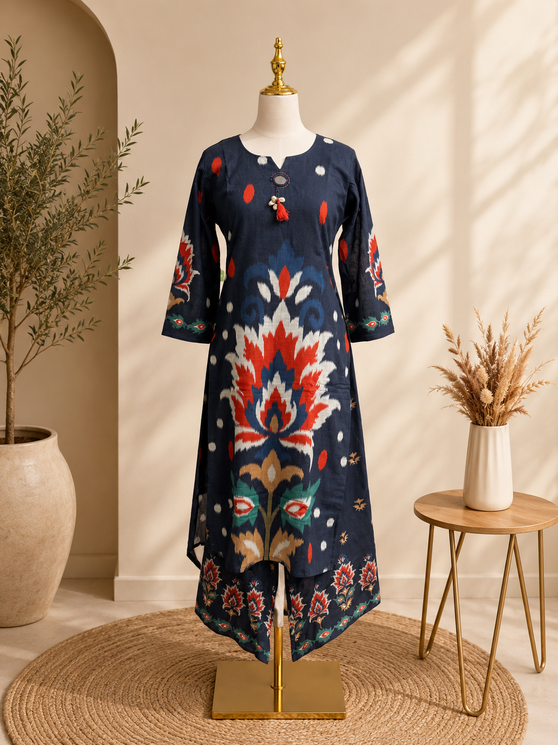 Royal Navy Abstract Ikat Flare Kurti