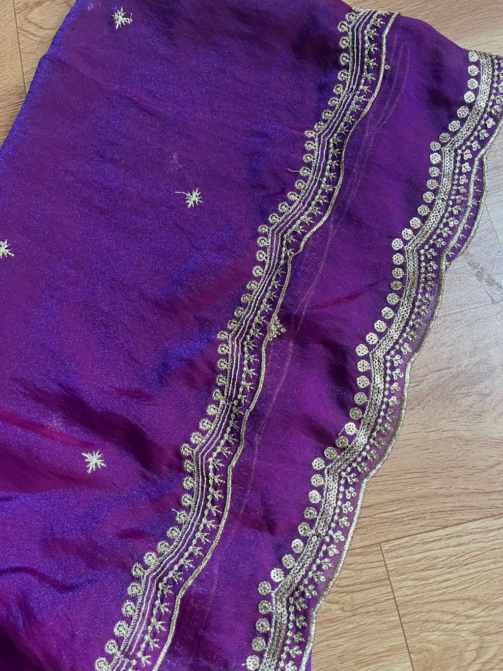 Gadwal Royal Purple & Red Half Saree with Stitched Blouse