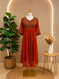 Burnt Orange Embellished Georgette Anarkali Frock 🧡✨