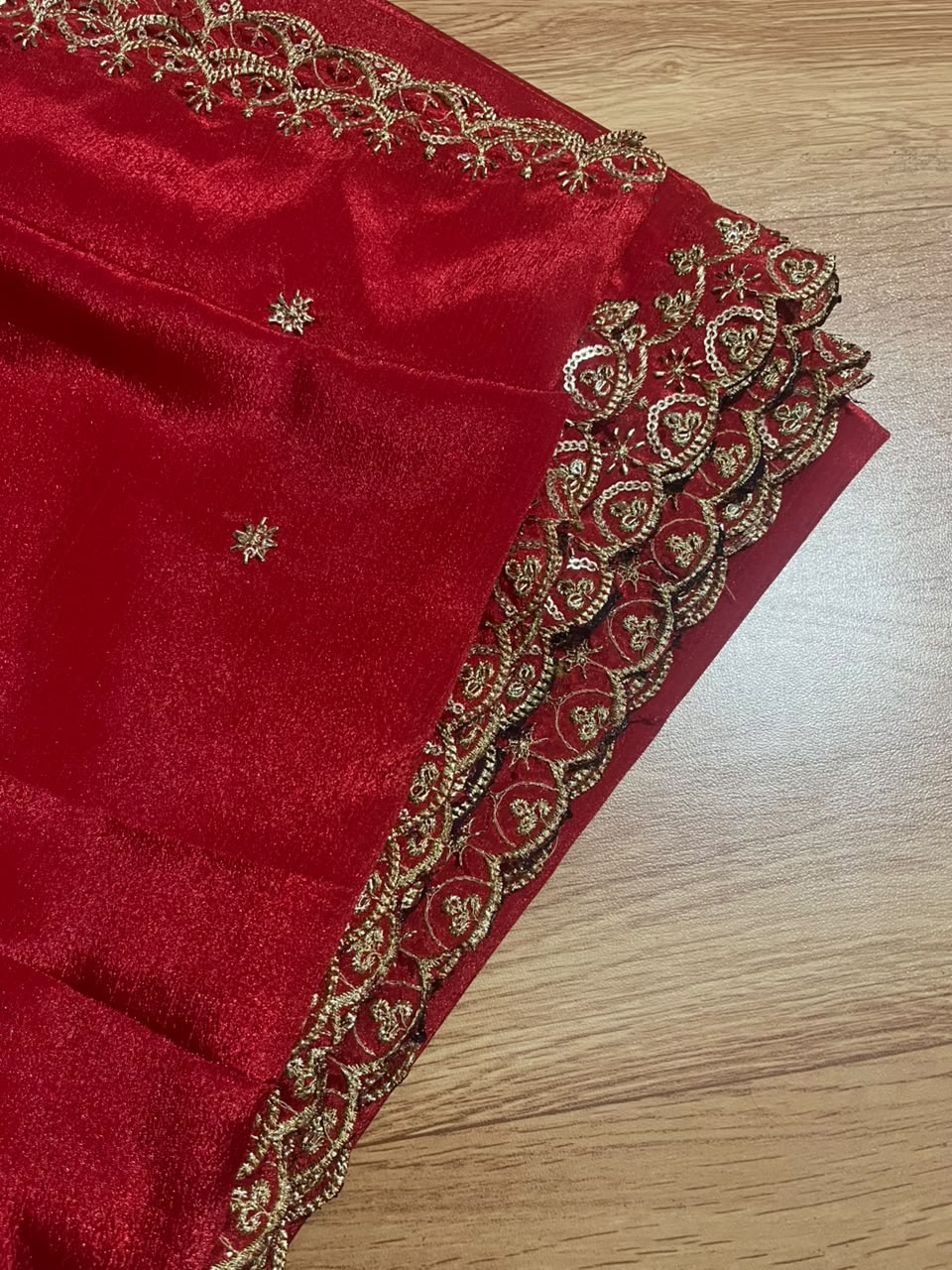 Gadwal Blue & Red  Half Saree with Stitched Blouse