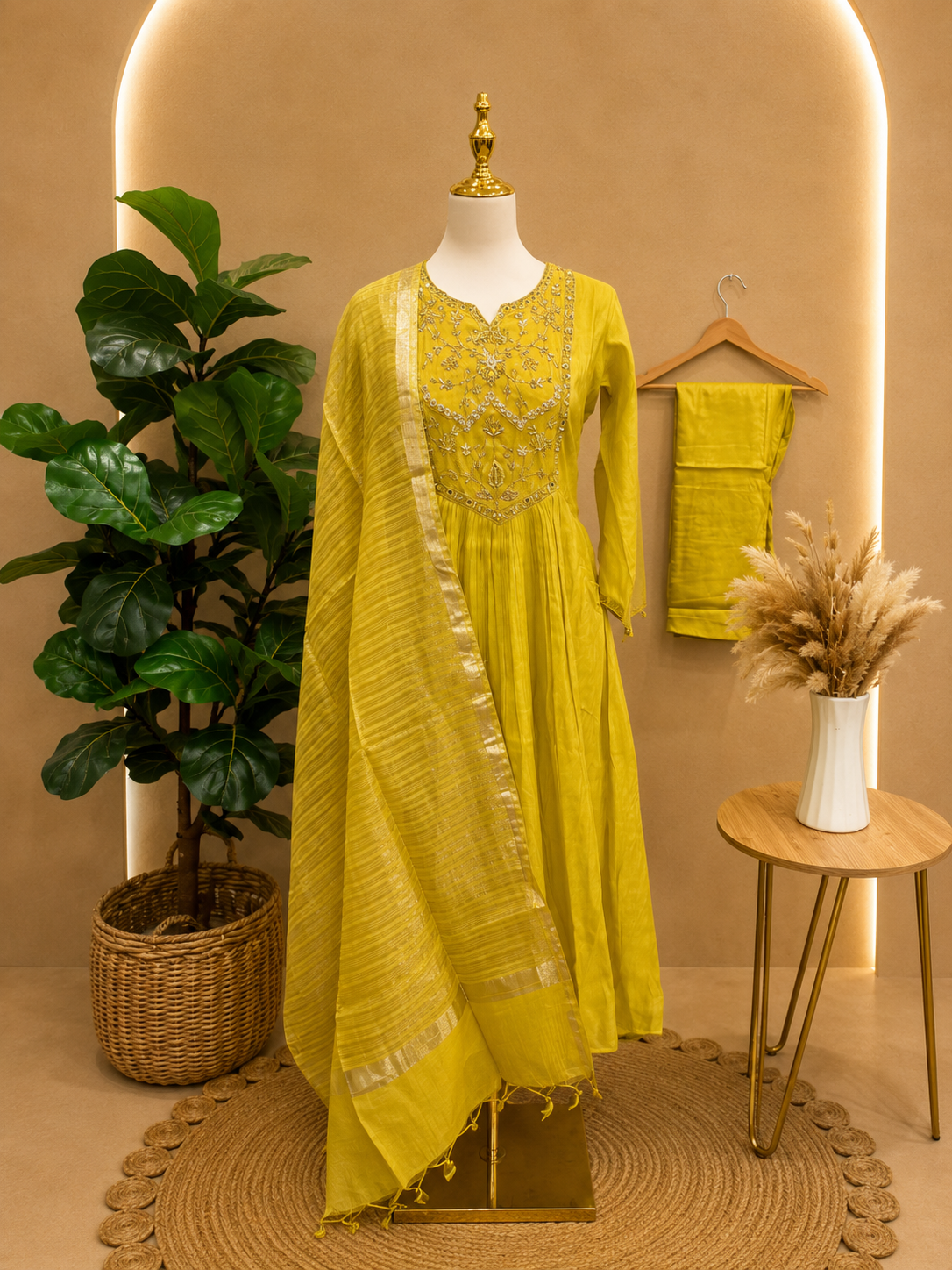 Radiant Yellow Hand-Embellished Anarkali Suit with Dupatta