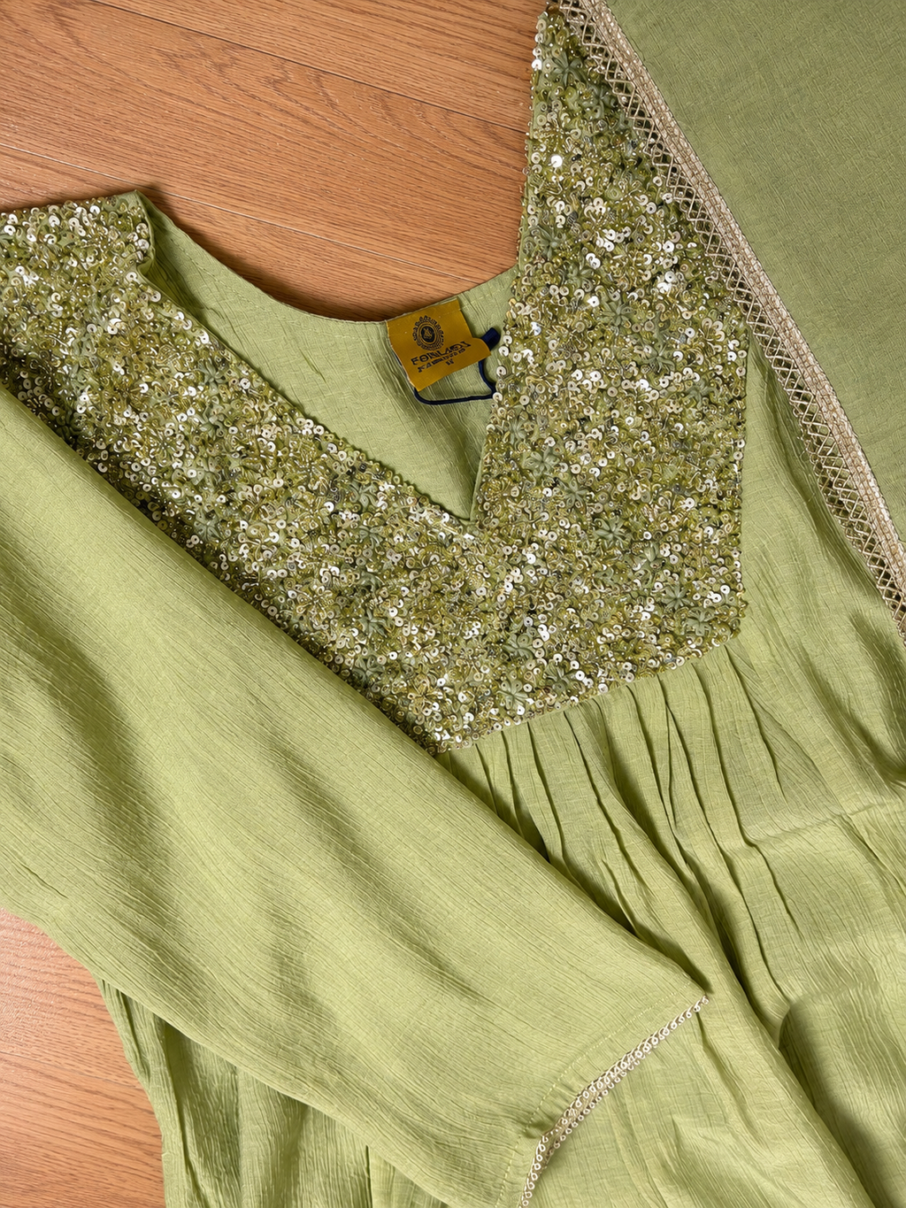 Pistachio Green Crepe Thread Embroidered Anarkali Suit Set
