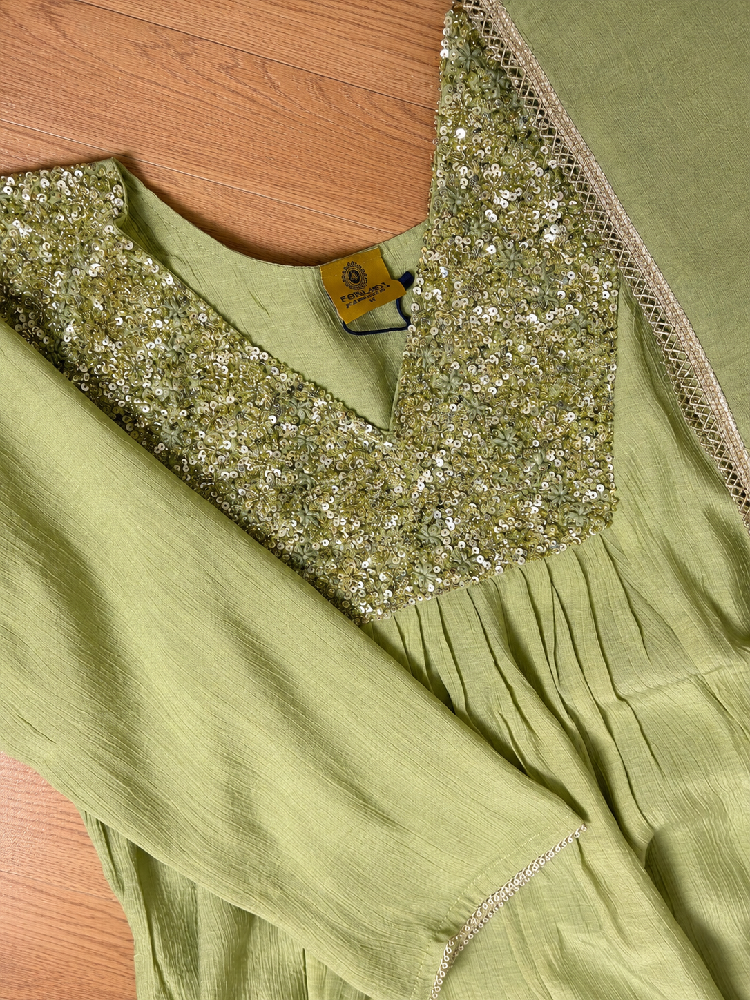 Pistachio Green Crepe Thread Embroidered Anarkali Suit Set