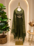 Olive Green Embroidered Georgette Anarkali Suit Set with Dupatta 💚✨